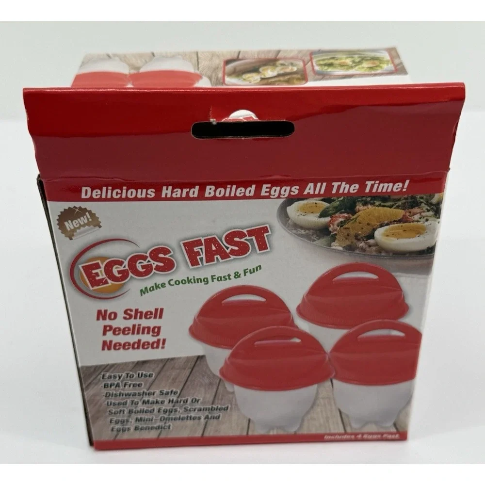 Tekno Eggs Fast Silicone Hard Boiled Egg Cooker No Shell 4 Pack Red White TEK430